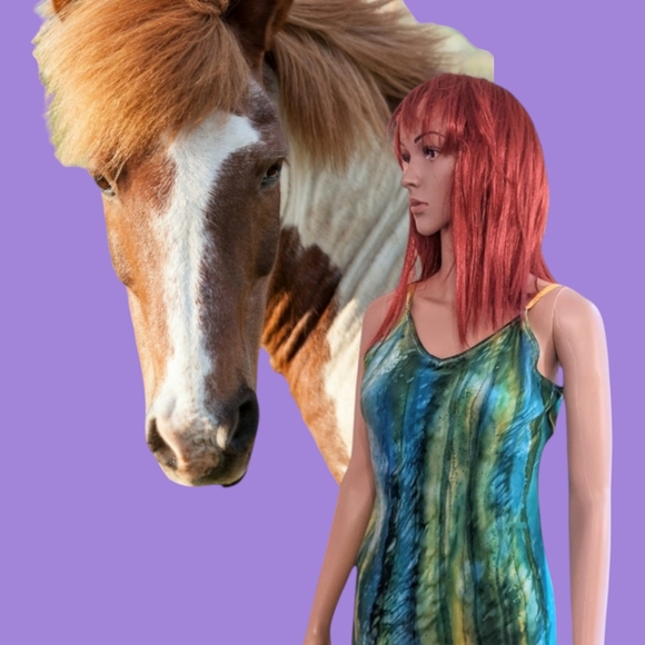 Handpainted Charmeuse satin Dress. Original. One of a kind Art Boho - Picture 12 of 15